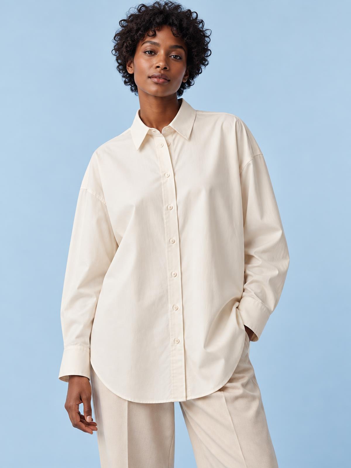 Aurelia Nord Oversized Dry Cotton Shirt worn by a model