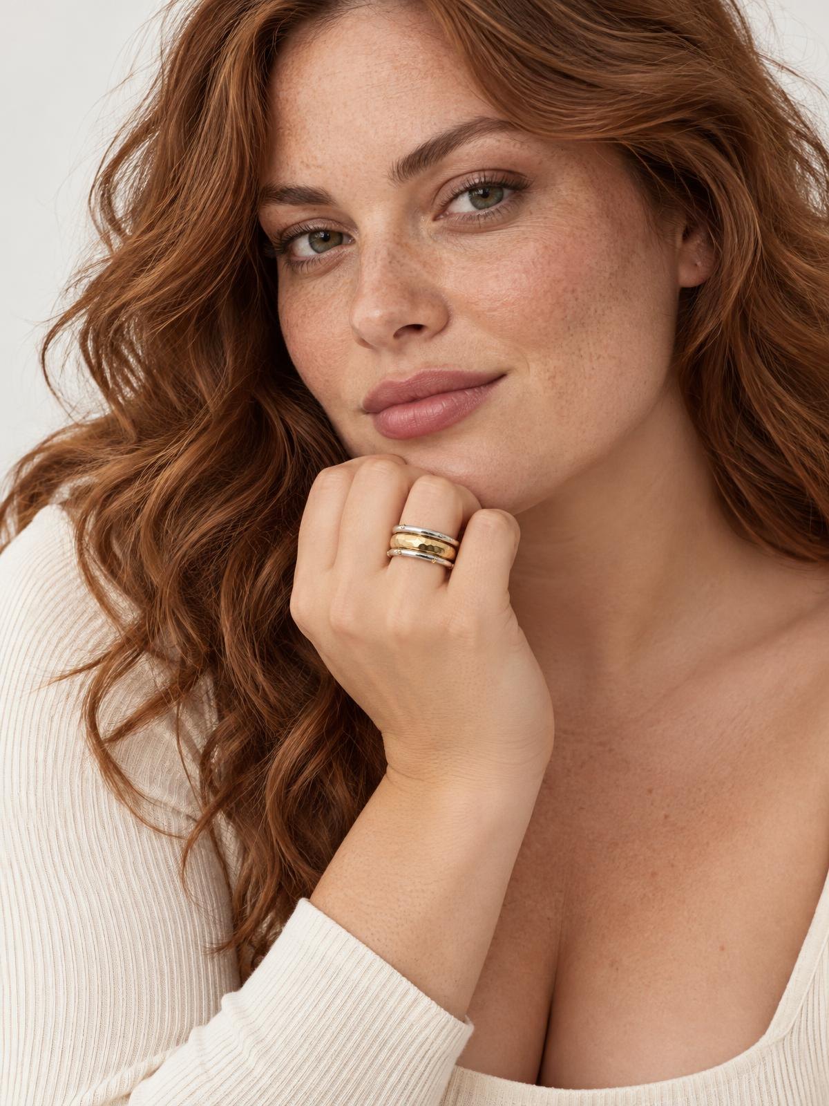 Atelier Verrine Stacked Gold Trio — worn by a model