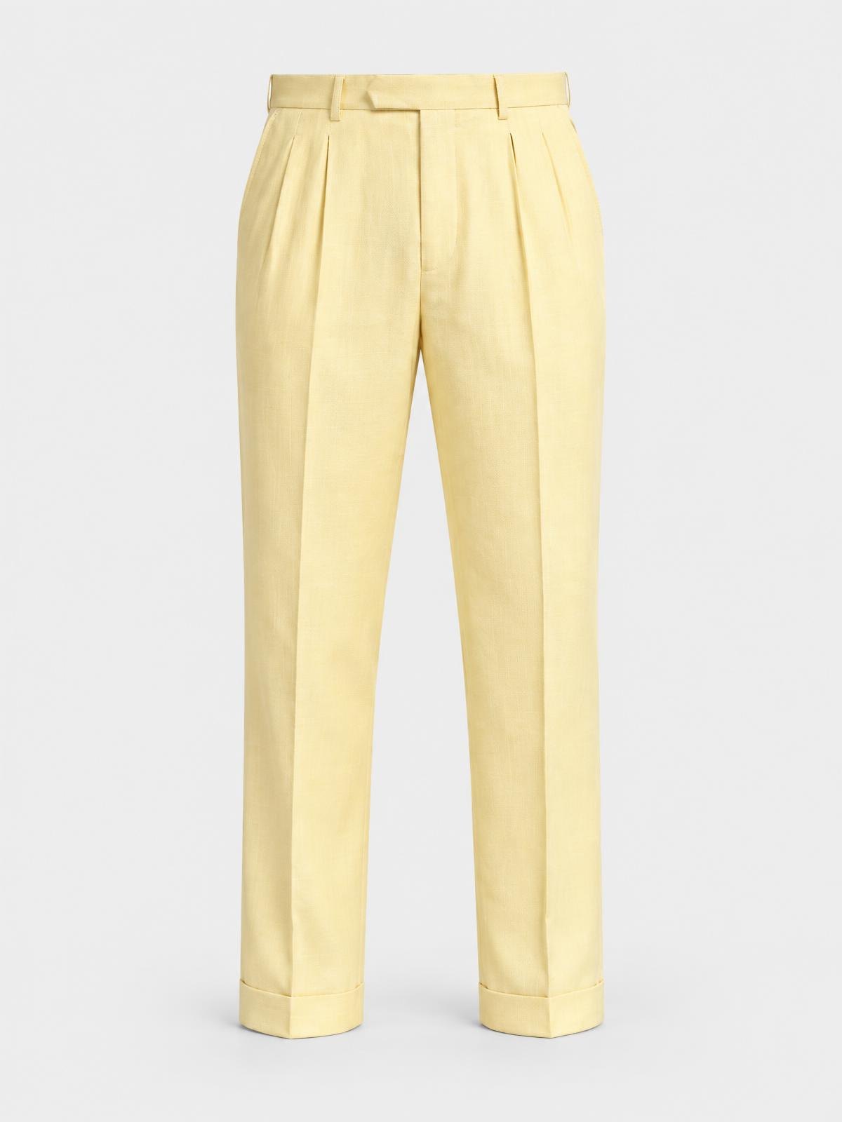 Casa Ferrante Pleated Wool Trouser in butter yellow — product view