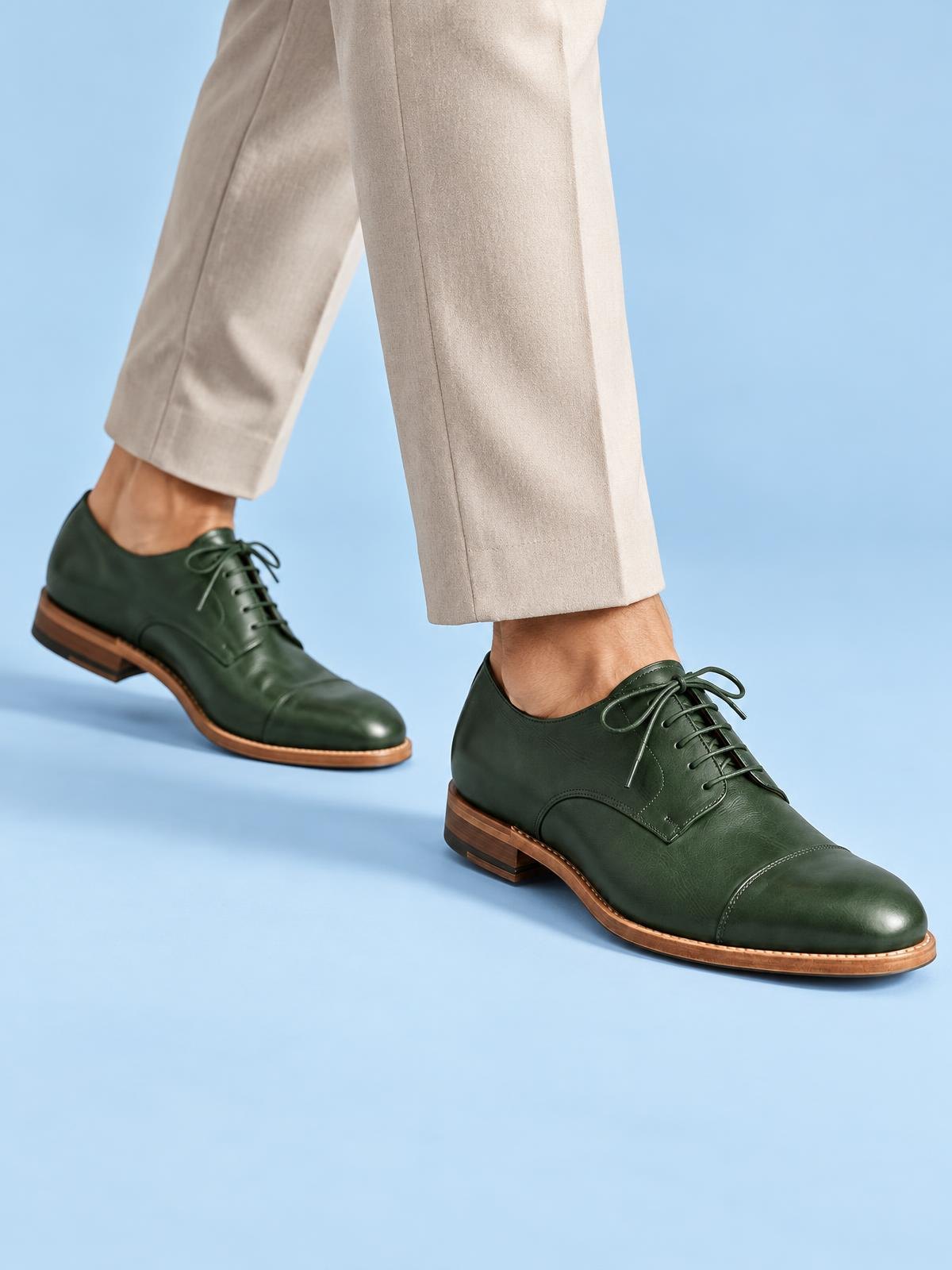 Kestrel Form Single Material Derby in forest green — worn by a model