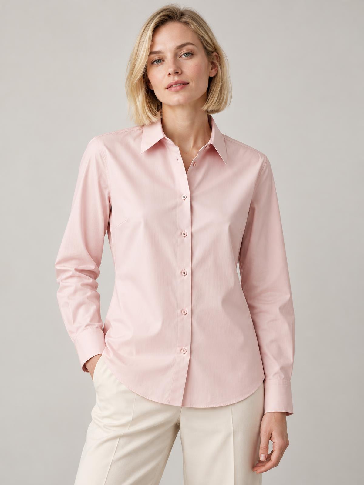 Aurelia Nord Paper Poplin Shirt in blush pink worn by a model