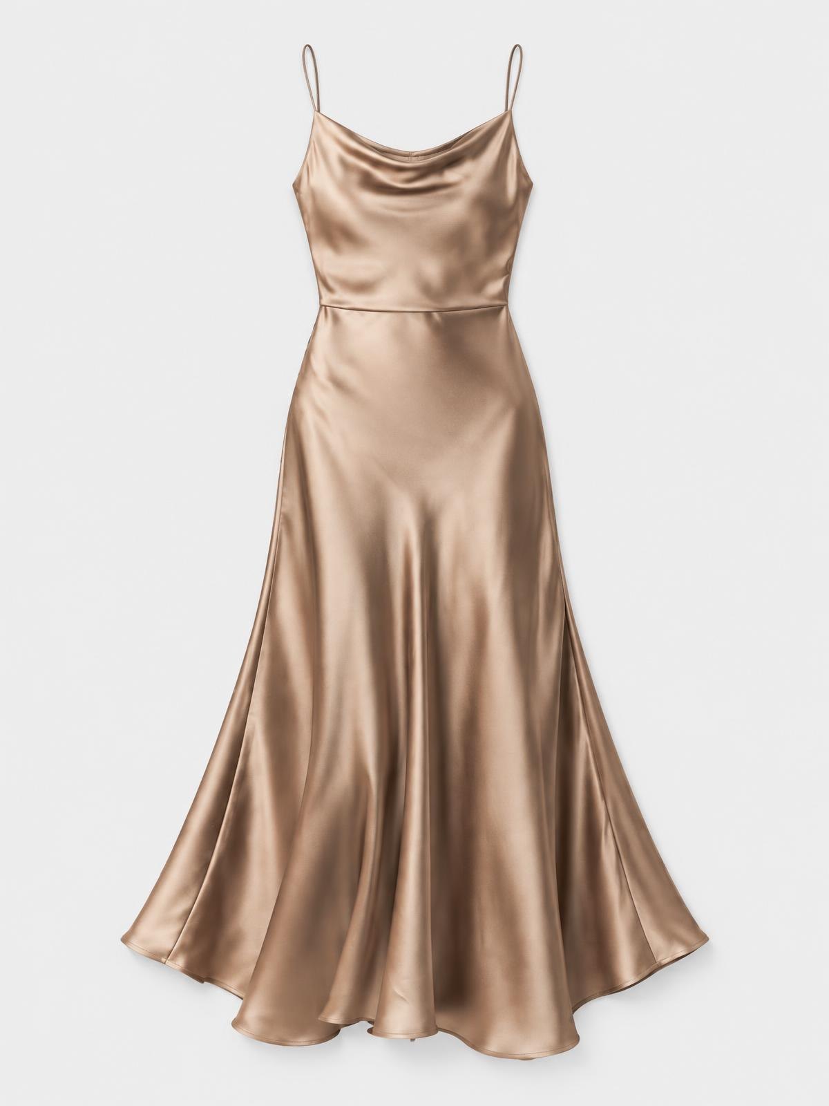 Lune Boreale Bias Cut Satin Dress in noir — product view