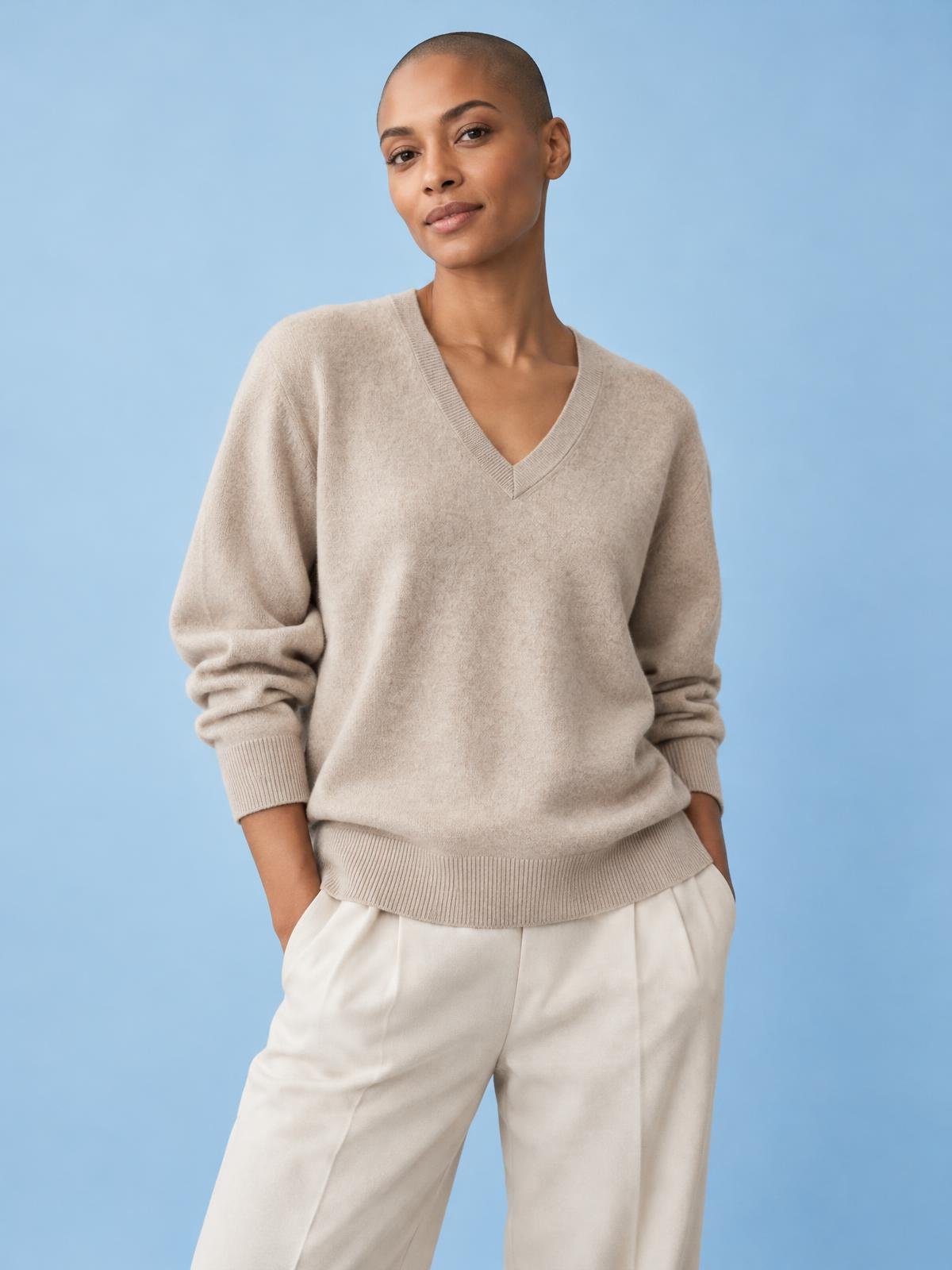 Lune Boreale Draped Cashmere Knit in noir worn by a model
