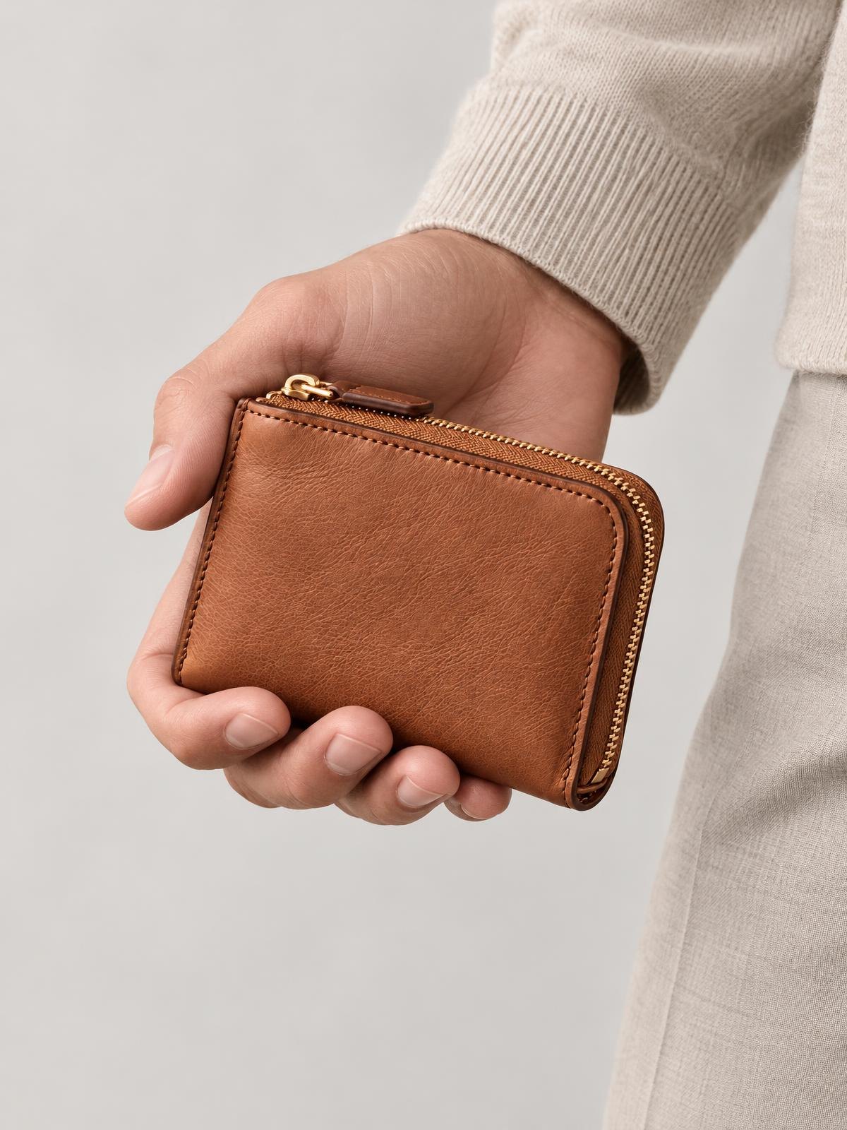 Serra Cardo Zip Coin Pouch — worn by a model