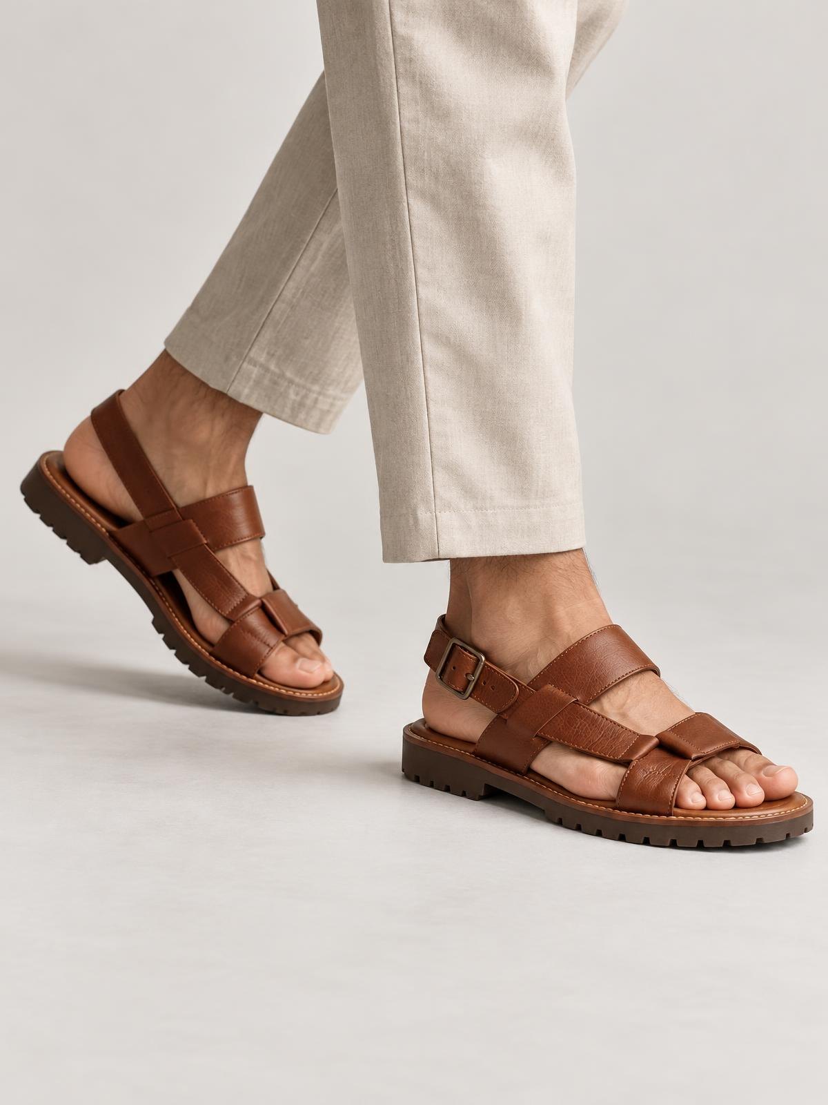 Mirai Atelier Rubber Sole Leather Sandal in indigo — worn by a model
