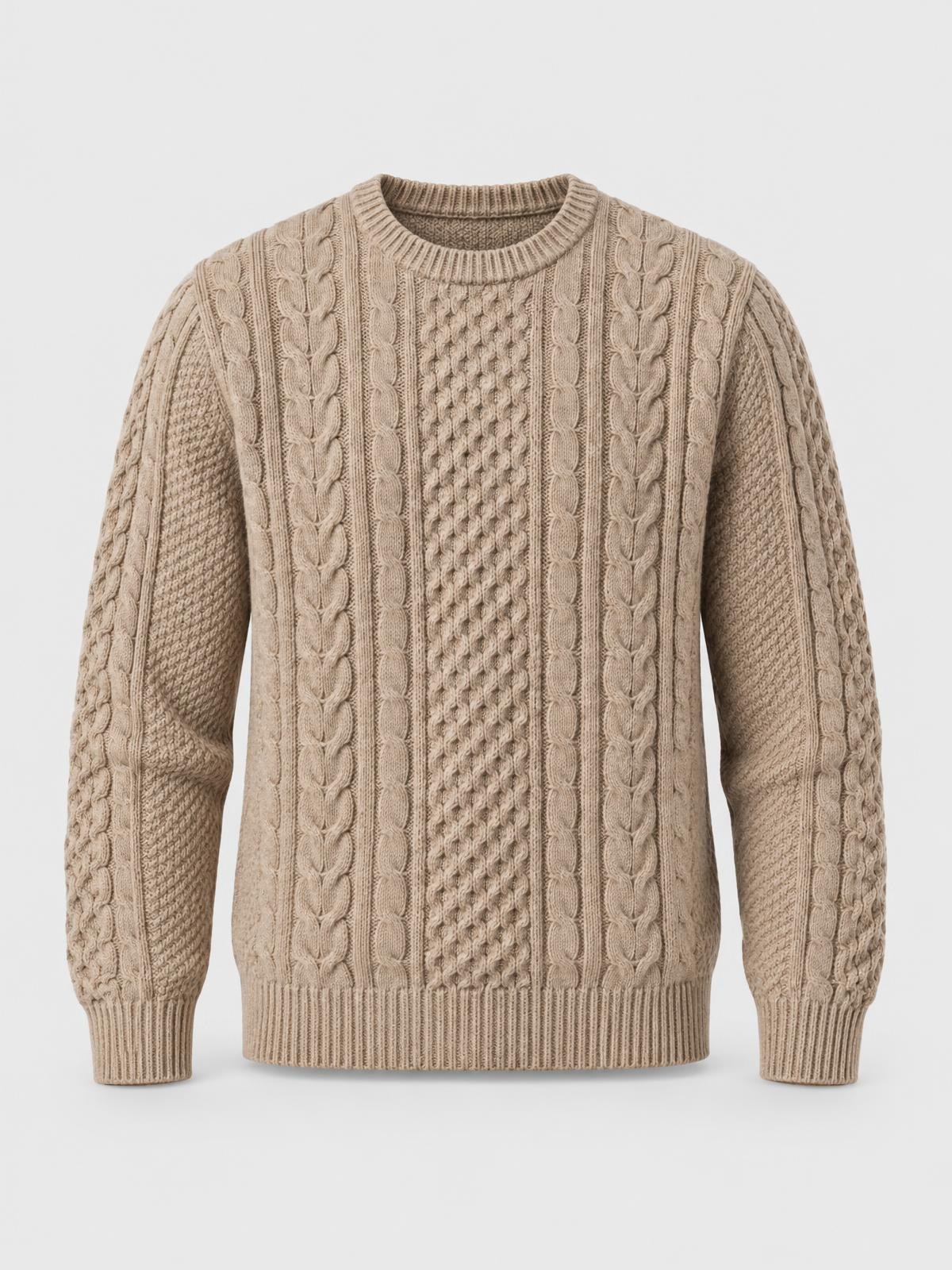 North Vessel Heavy Cable Crewneck in ecru — product view