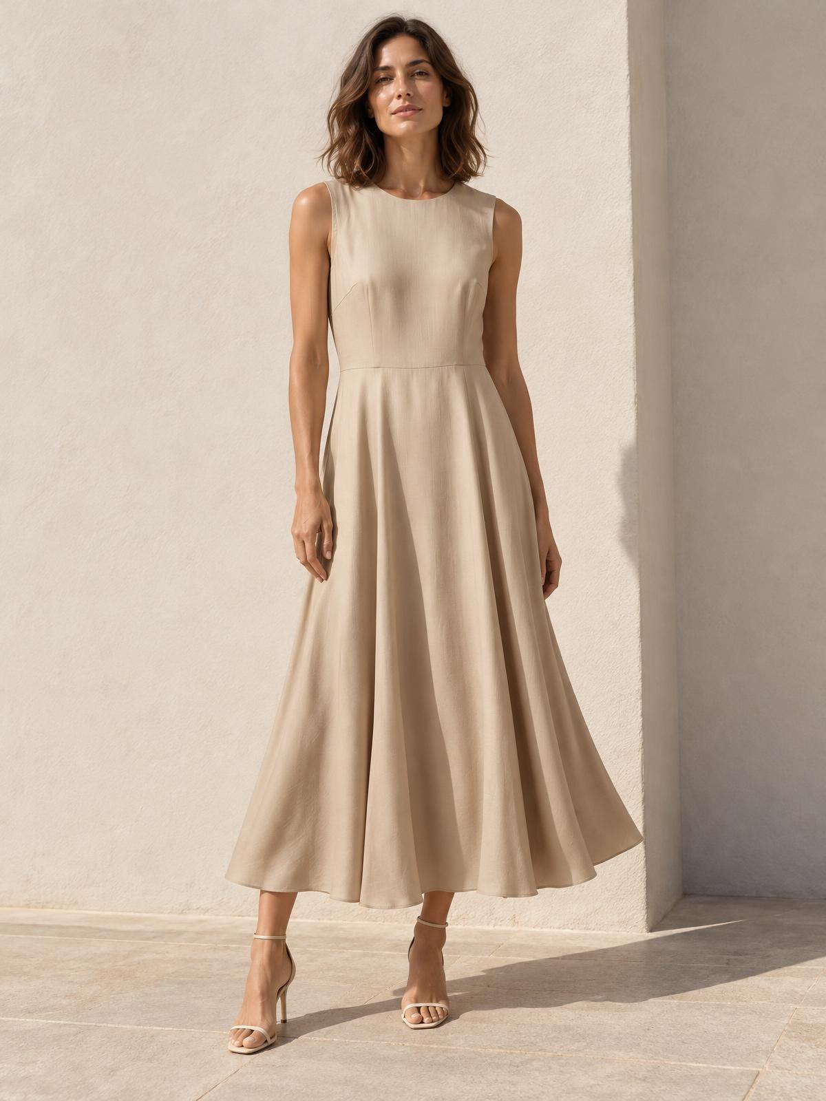 Salt Meridian Sleeveless Linen Dress worn by a model