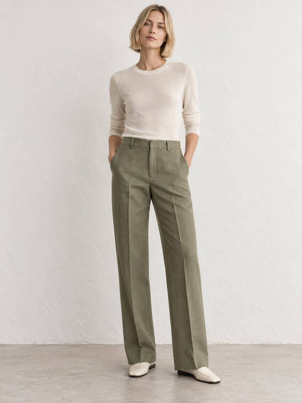 North Vessel Heavy Cotton Trouser in olive worn by a model