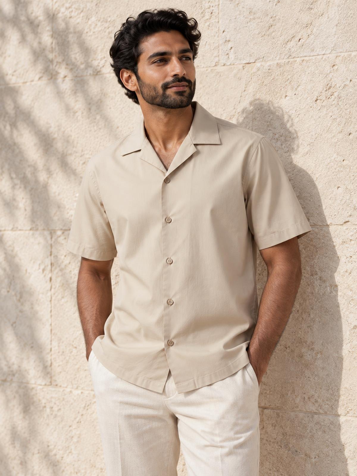 Casa Ferrante Linen Camp Collar Shirt worn by a model