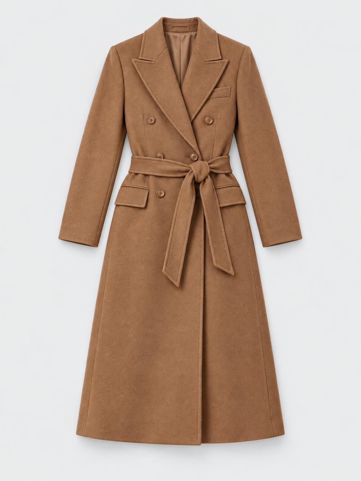 Lune Boreale Belted Wool Coat in noir — product view