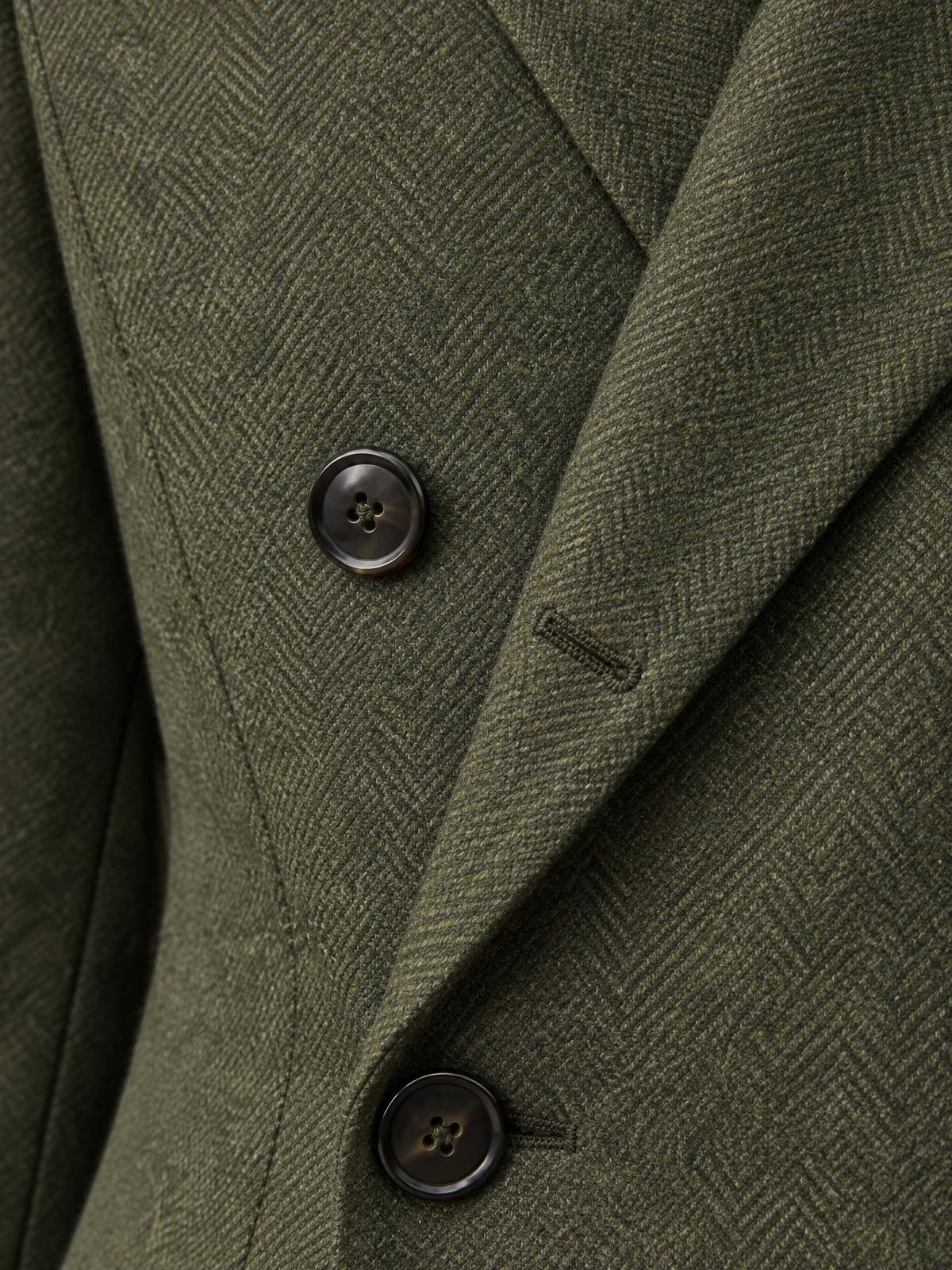 Casa Ferrante Double-Breasted Wool Jacket in olive — fabric detail
