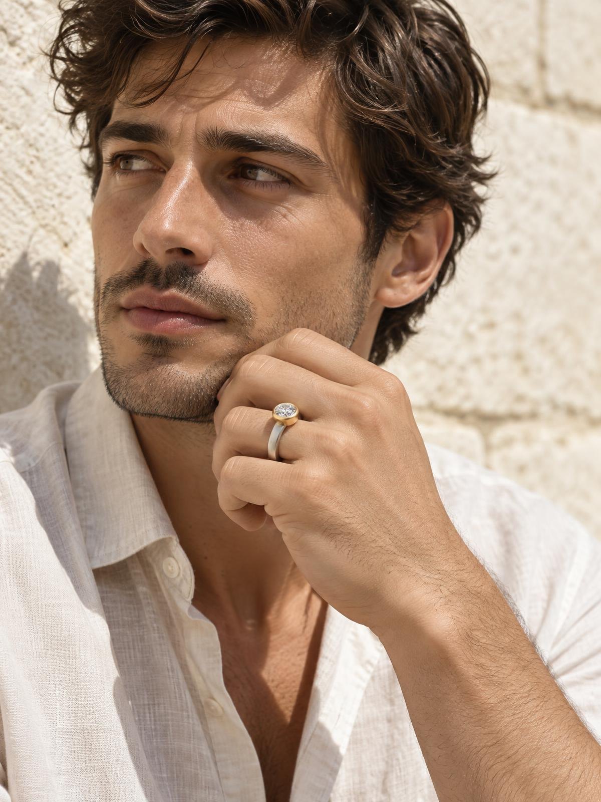 Atelier Verrine Brushed 18k Solitaire in silver — worn by a model
