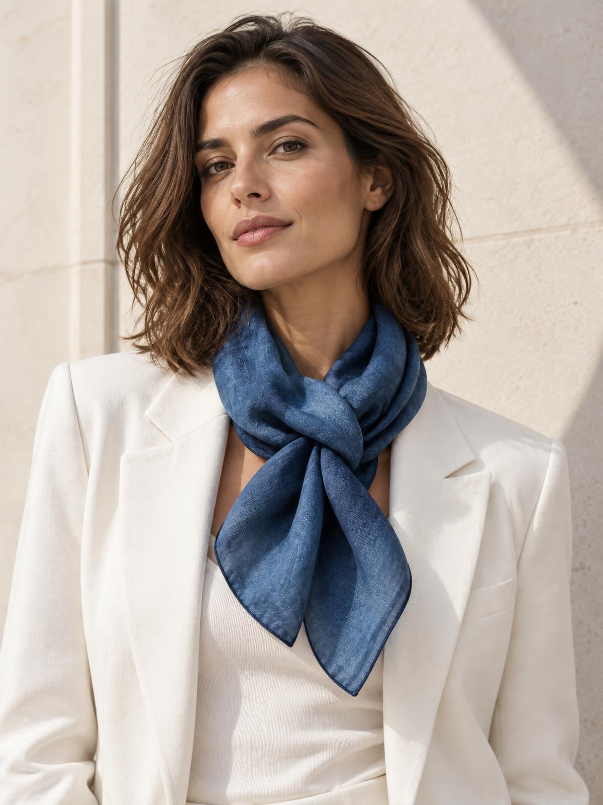 Mirai Atelier Indigo Dyed Stole — worn by a model
