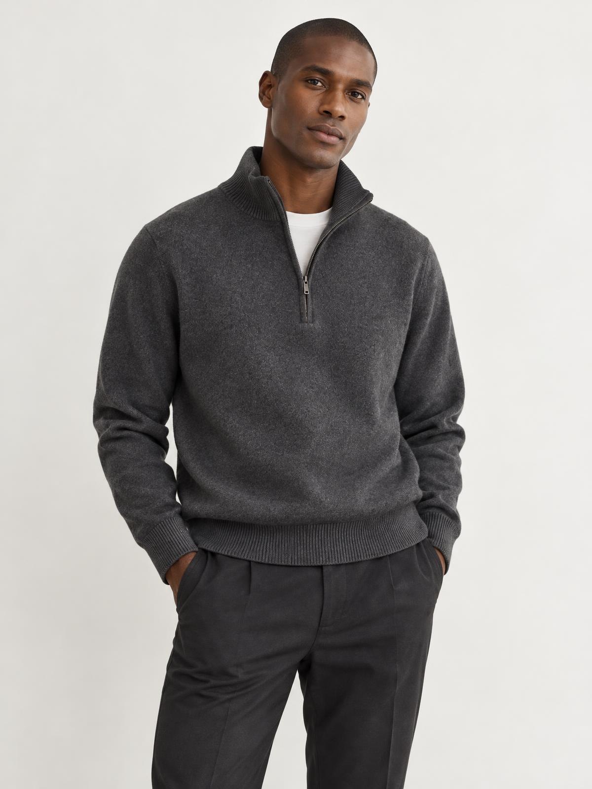 Numera Studio Lambswool Half Zip in ecru worn by a model