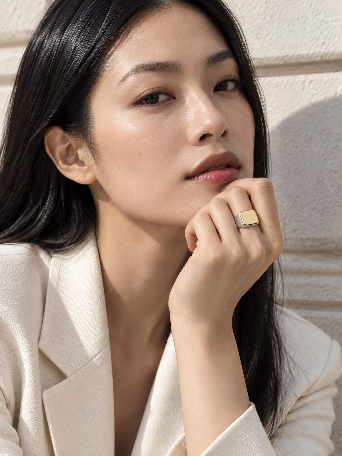 Halden Stone Recycled Gold Signet in silver — worn by a model