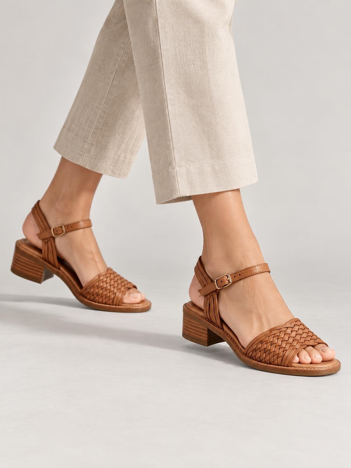 Salt Meridian Woven Leather Sandal — worn by a model