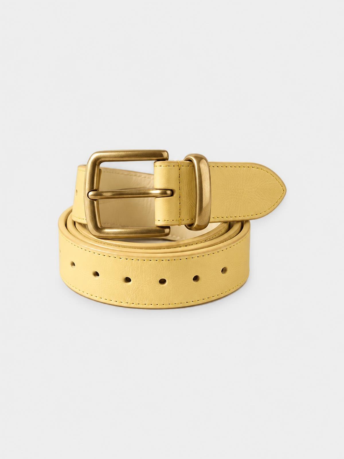 Serra Cardo Brass Buckle Belt in butter yellow — product view