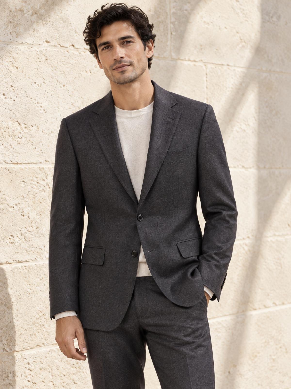 Casa Ferrante Travel Wool Suit Jacket in ecru worn by a model
