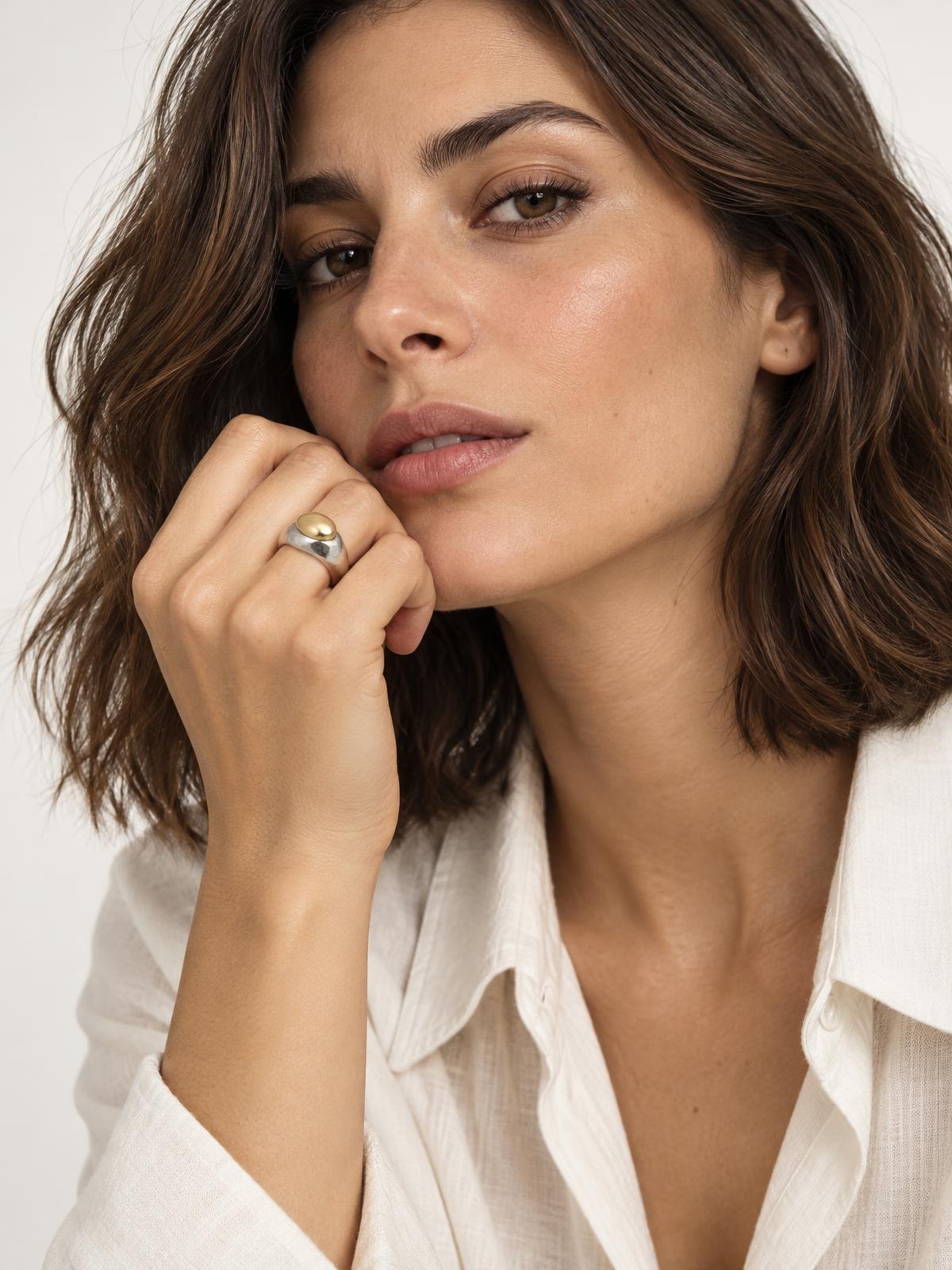 Halden Stone Cast Pebble Ring — worn by a model
