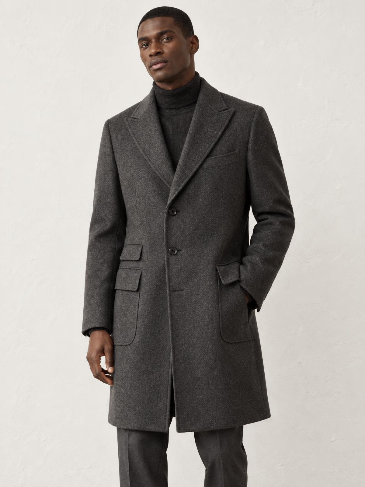 North Vessel Wool Utility Overcoat worn by a model