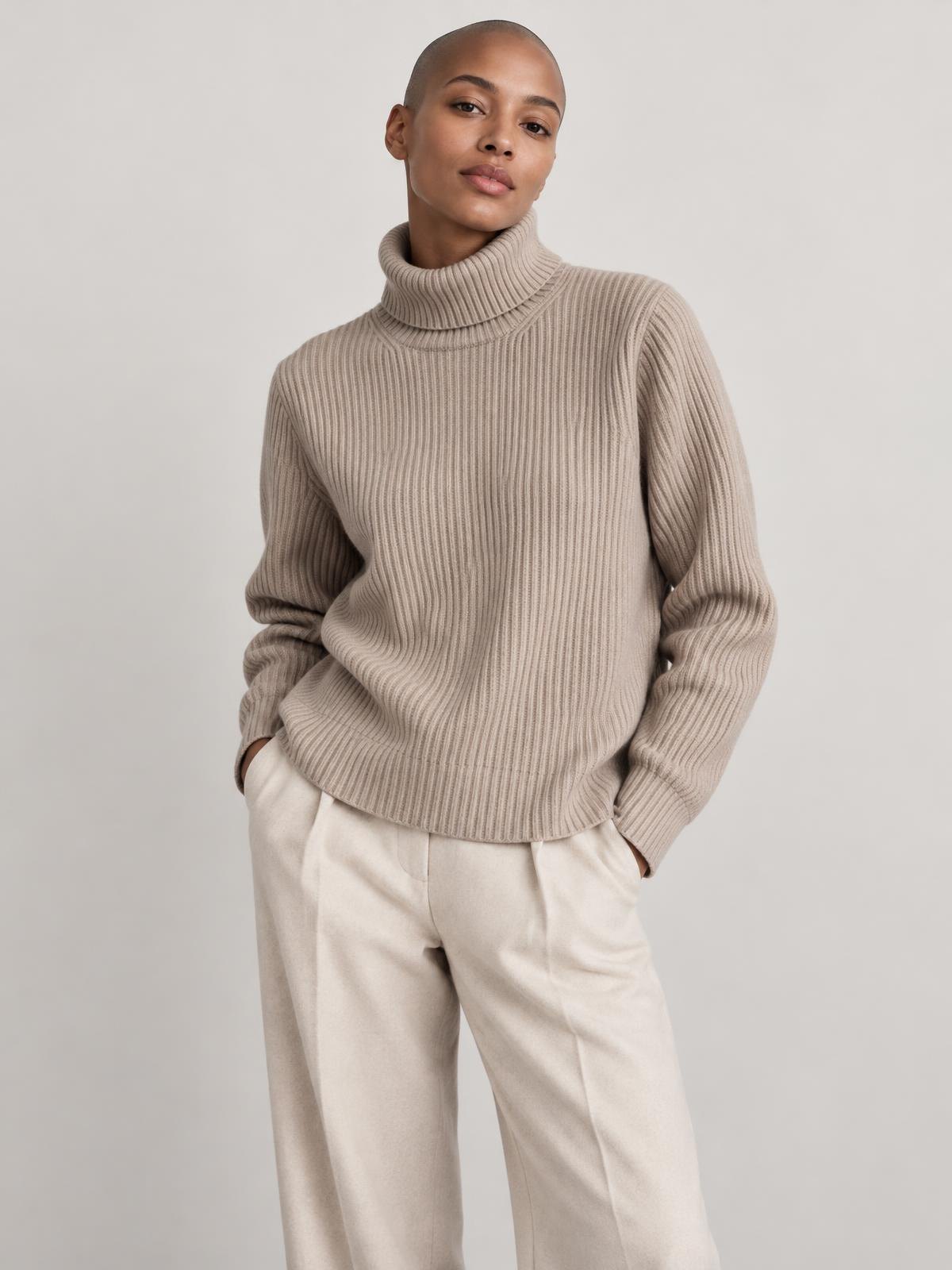 North Vessel Wool Rib Roll Neck worn by a model