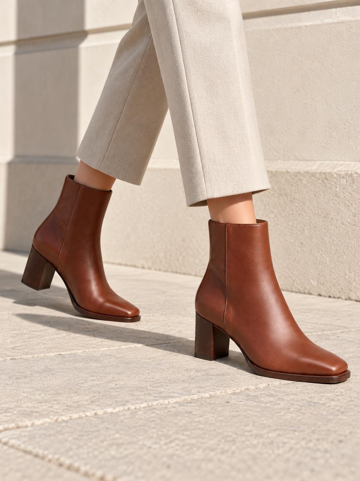 Lune Boreale Square Toe Leather Boot in noir — worn by a model