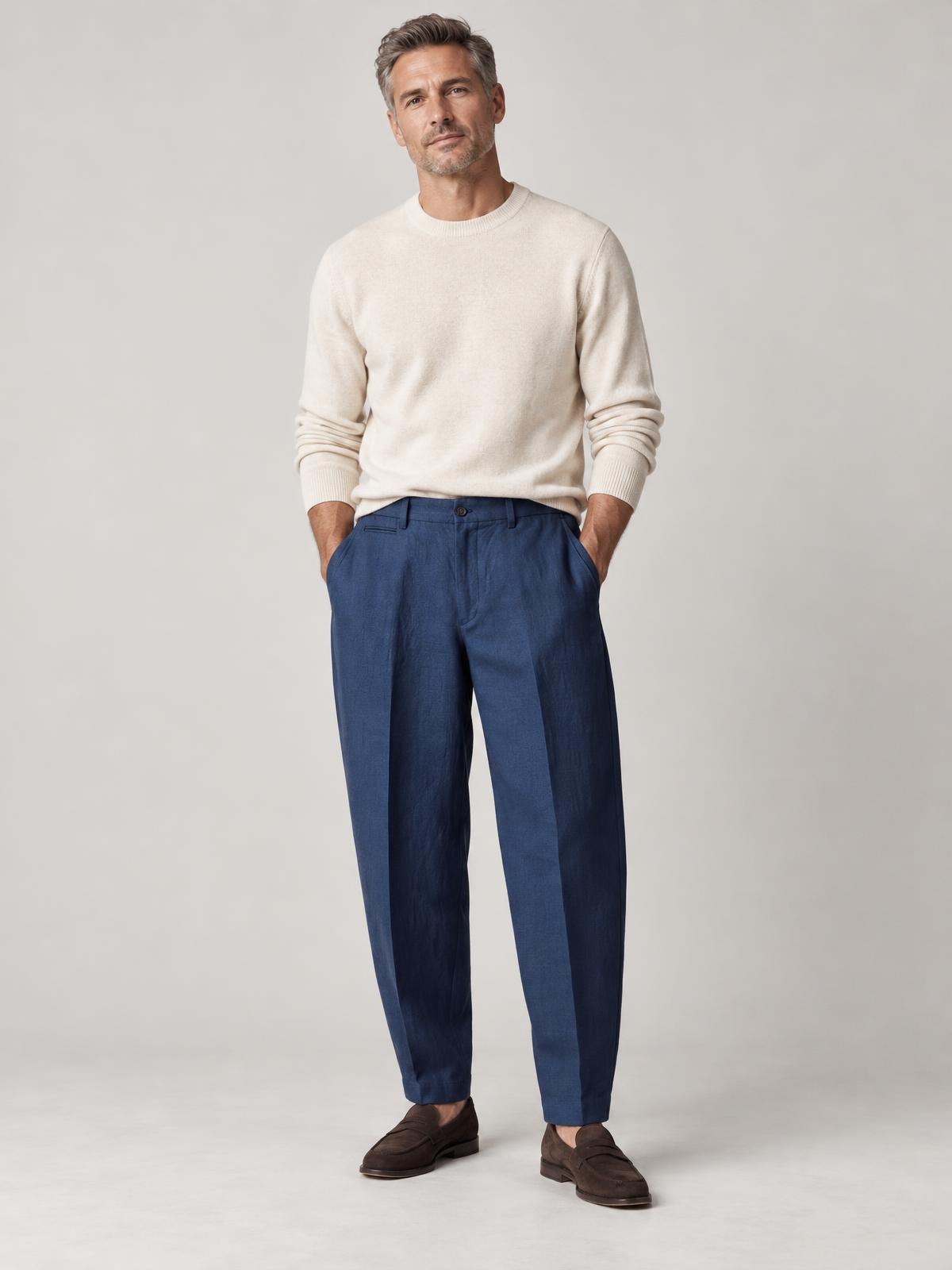 Mirai Atelier Balloon Indigo Trouser in indigo worn by a model