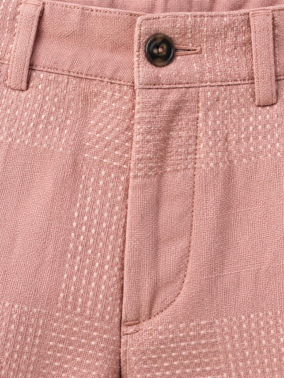 Mirai Atelier Cropped Sashiko Trouser in blush pink — fabric detail