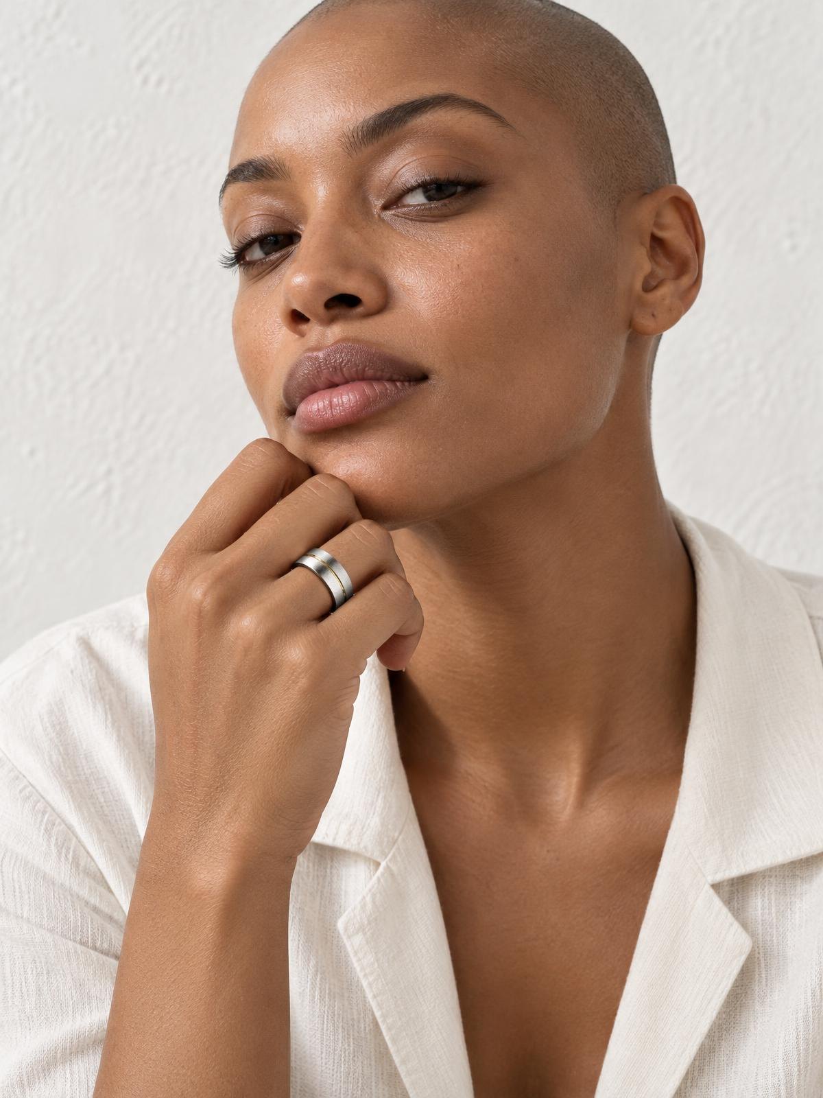 Halden Stone Weighted Silver Band in silver — worn by a model