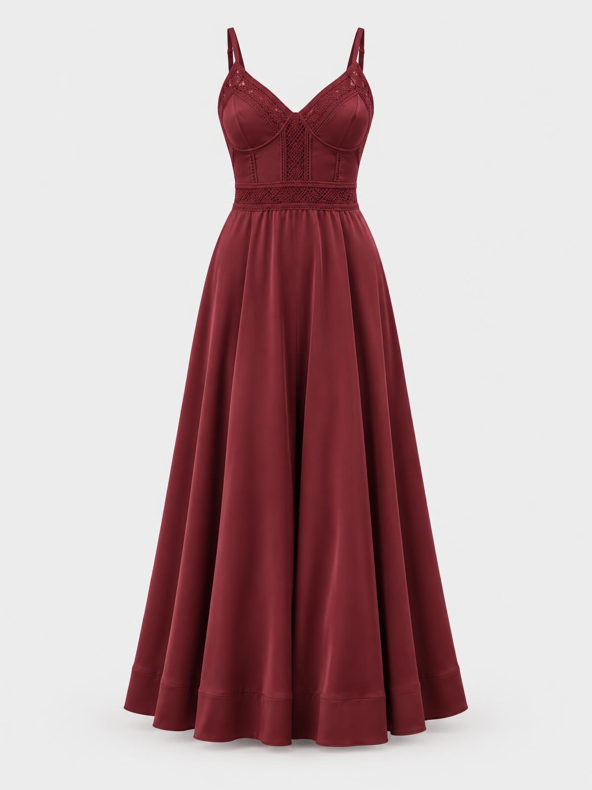 Salt Meridian Crochet Panel Dress in burgundy — product view