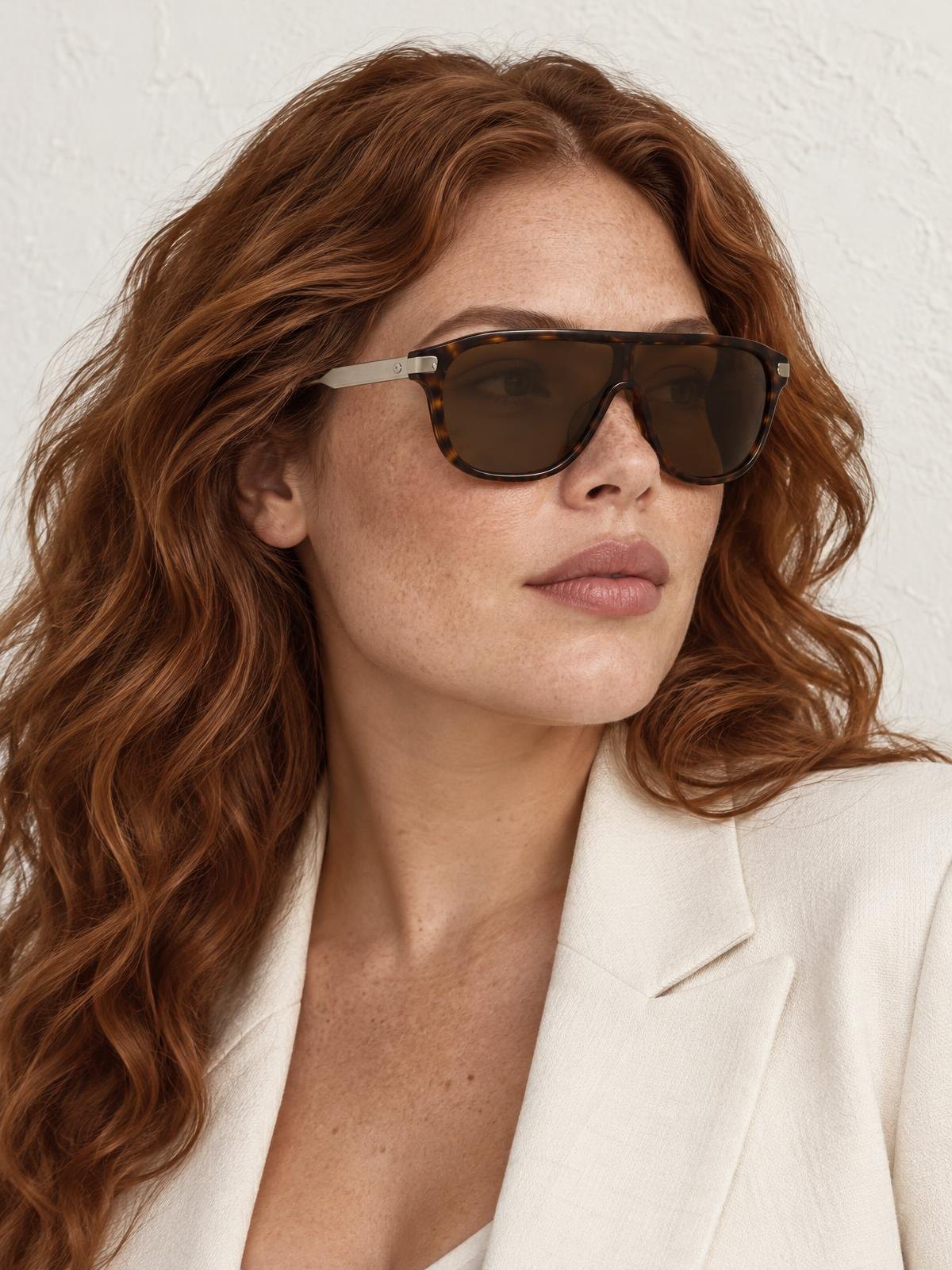 Objet Vide Resin Shield Sunglasses — worn by a model