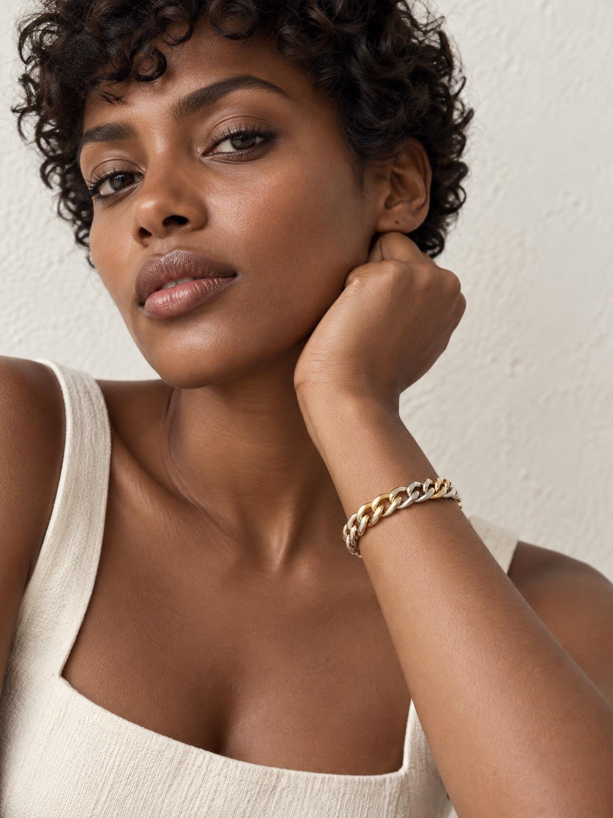 Halden Stone Curb Link Bracelet in silver — worn by a model