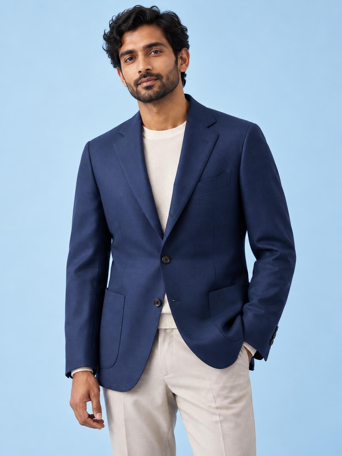 Mirai Atelier Deconstructed Indigo Jacket worn by a model