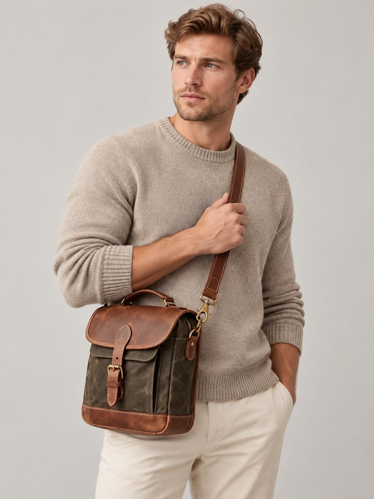 Mirai Atelier Waxed Canvas Field Bag — worn by a model
