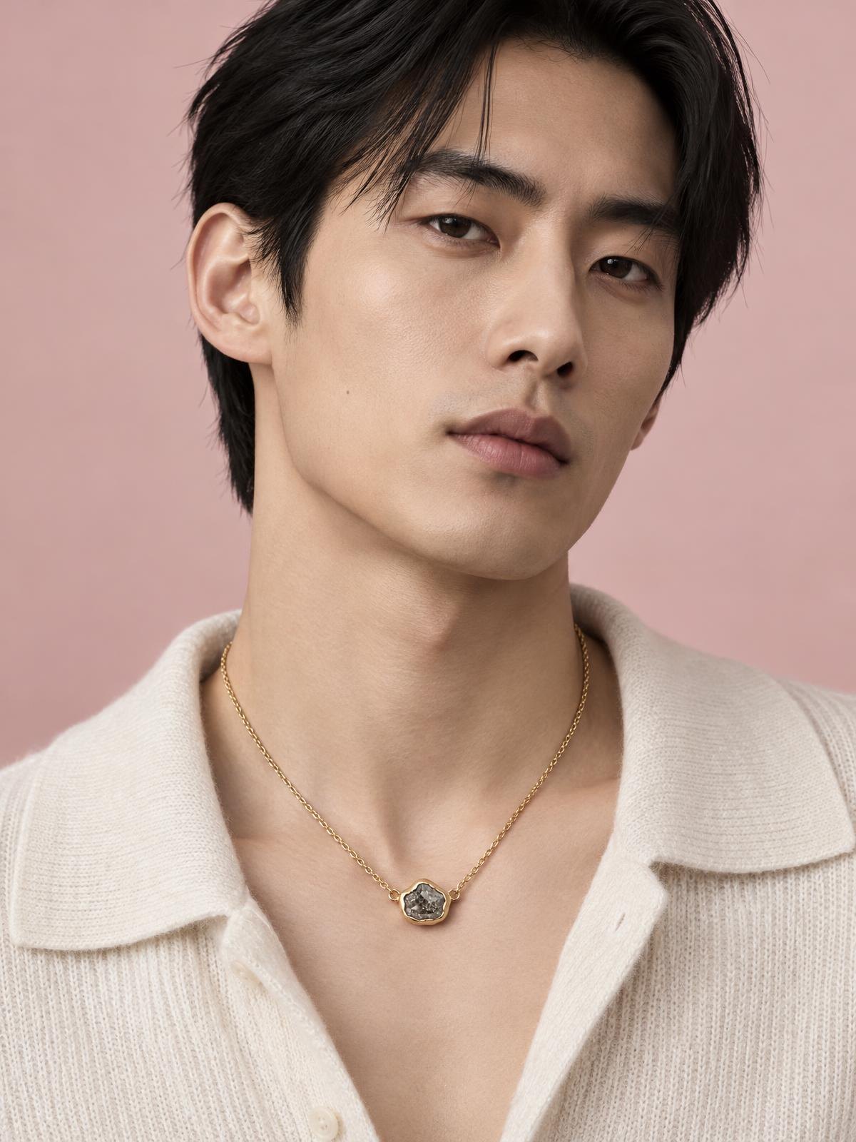 Atelier Verrine Rough Cut Stone Necklace in silver — worn by a model
