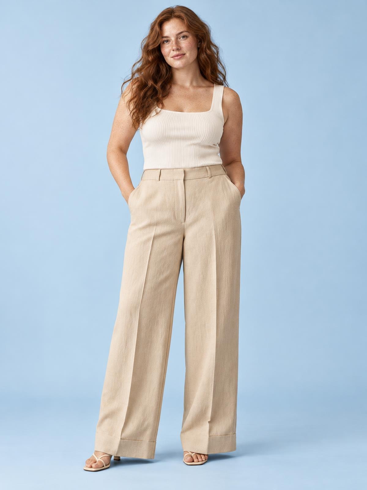Salt Meridian Wide Beach Trouser in chalk worn by a model
