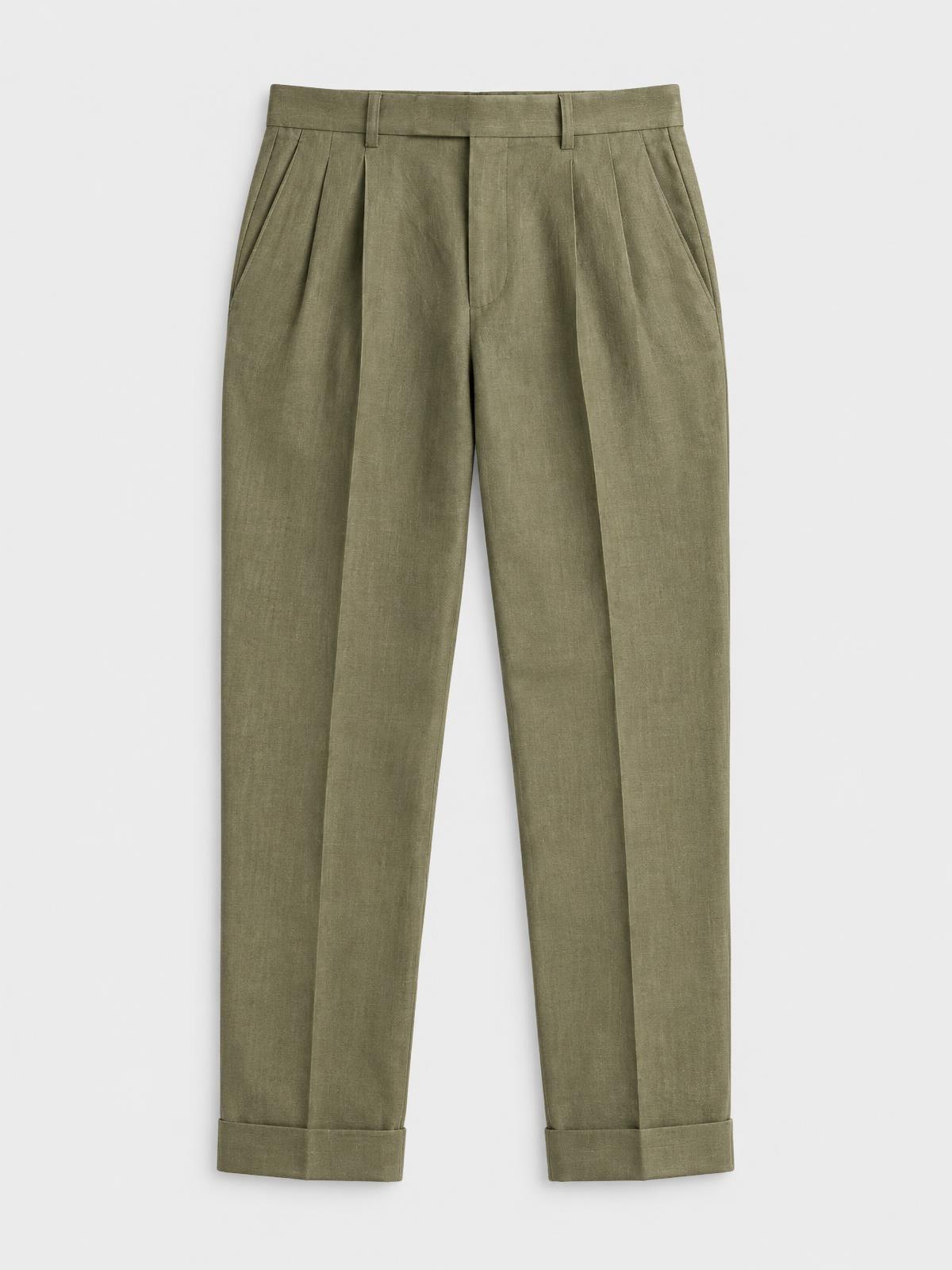 Salt Meridian Pleated Linen Trouser in olive — product view